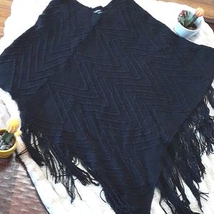 Bebe Black Fringe Soft Poncho Shawl Sweater/OS